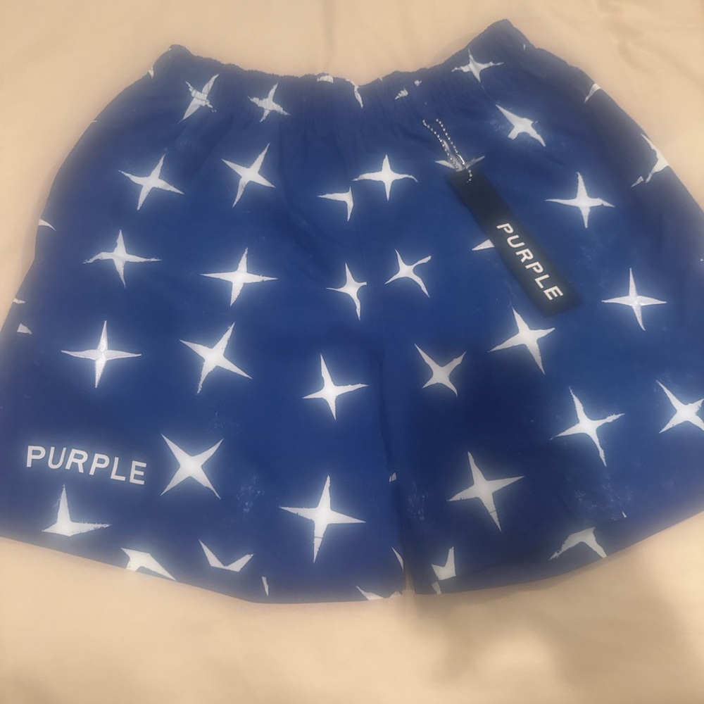 Blue Purple Brand Shorts with White Star Pattern